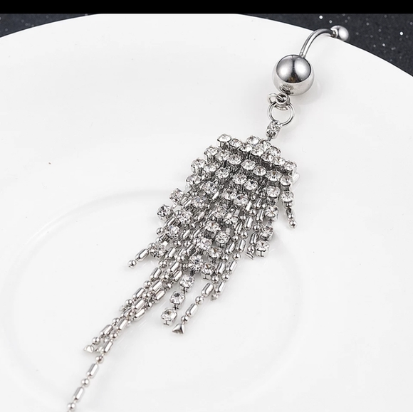 ☀️NEW DANGLING CZ DIAMOND NAVEL RING - Picture 2 of 6